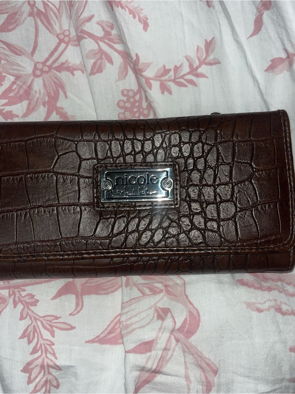 Nicole by Nicole Miller Dark Brown Croc-Embossed Clutch Wallet